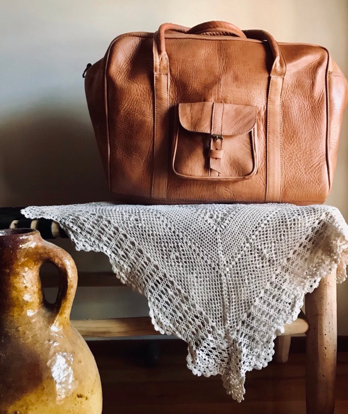 Leather Tan Brown Weekender Bag