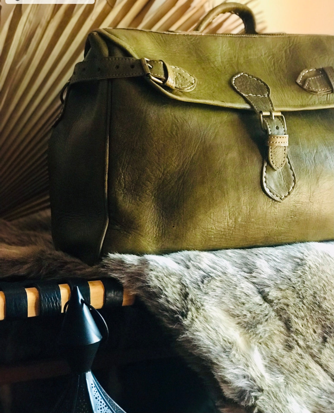 Leather Olive Green Weekender Bag