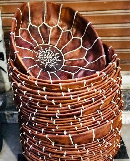 Handcrafted Moroccan Leather Pouf Ottoman: Brown