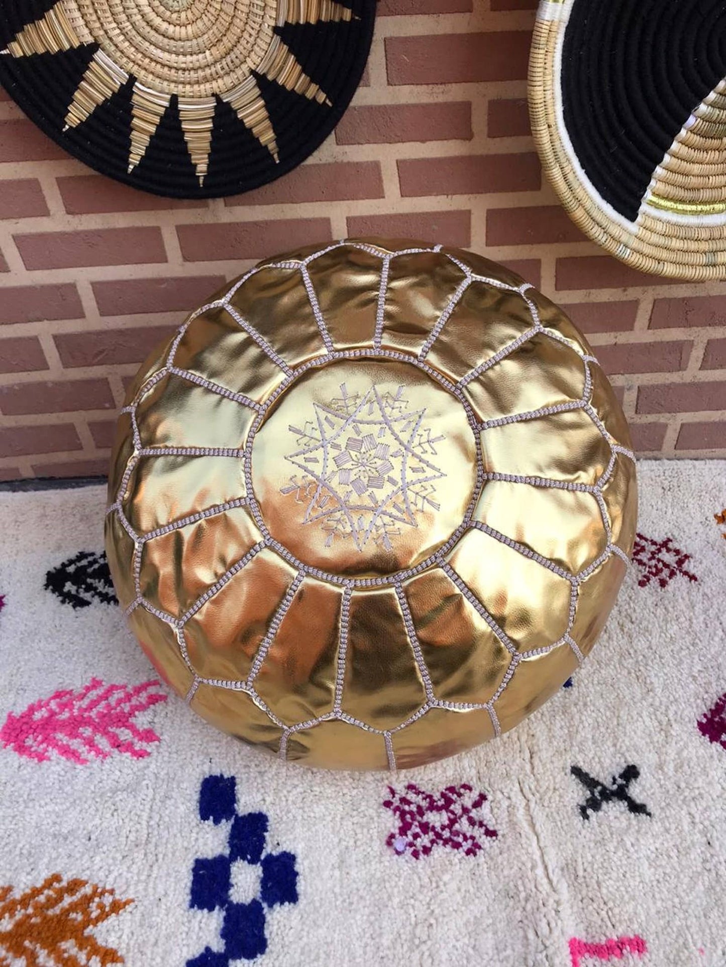 Handcrafted Moroccan Leather Pouf Ottoman: Brown