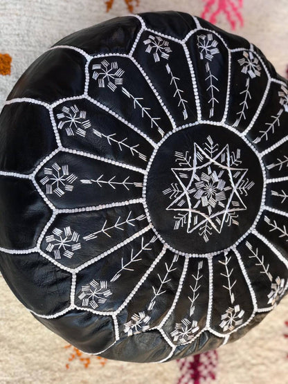 Handcrafted Moroccan Leather Pouf Ottoman: Brown