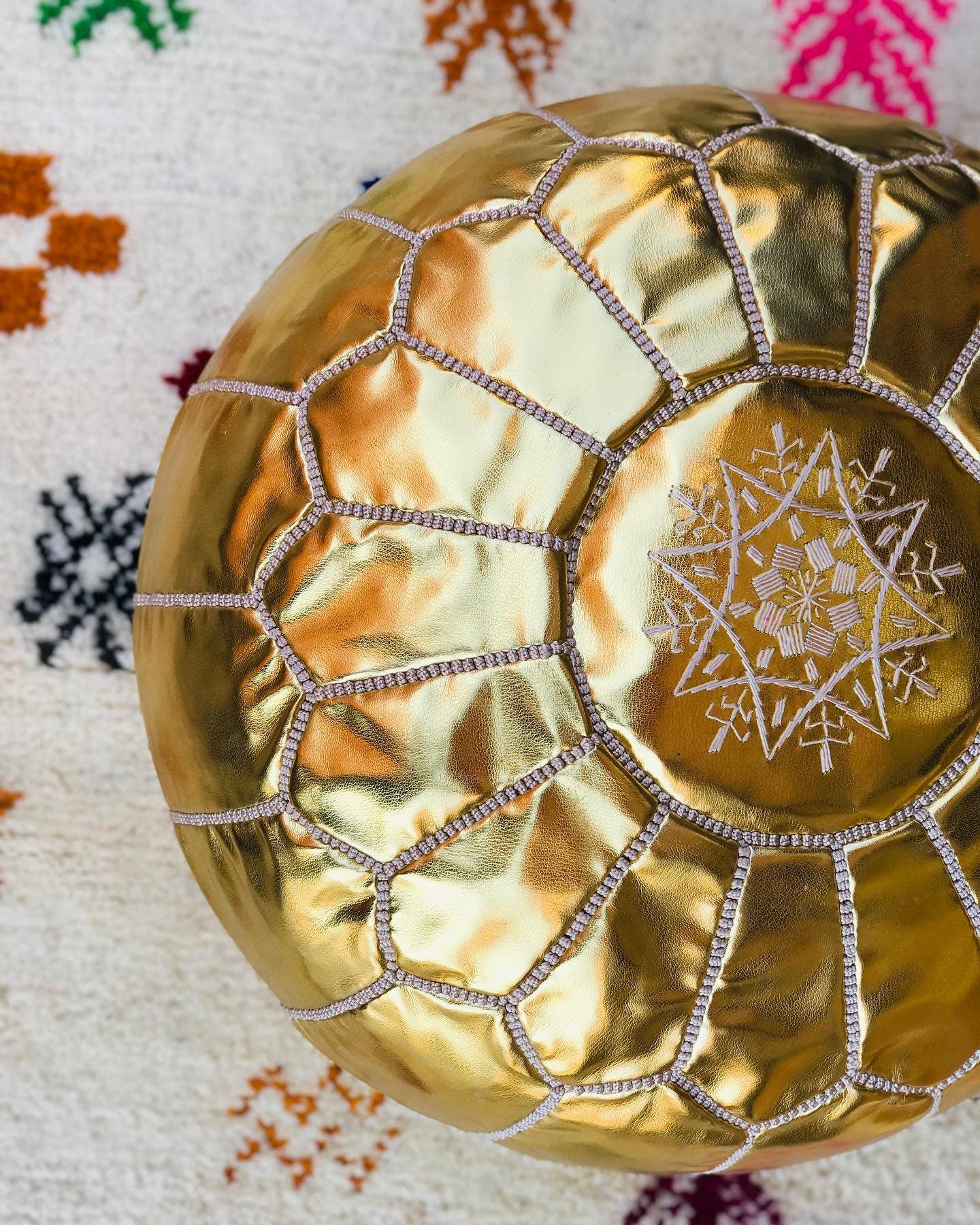 Handcrafted Moroccan Leather Pouf Ottoman: Brown